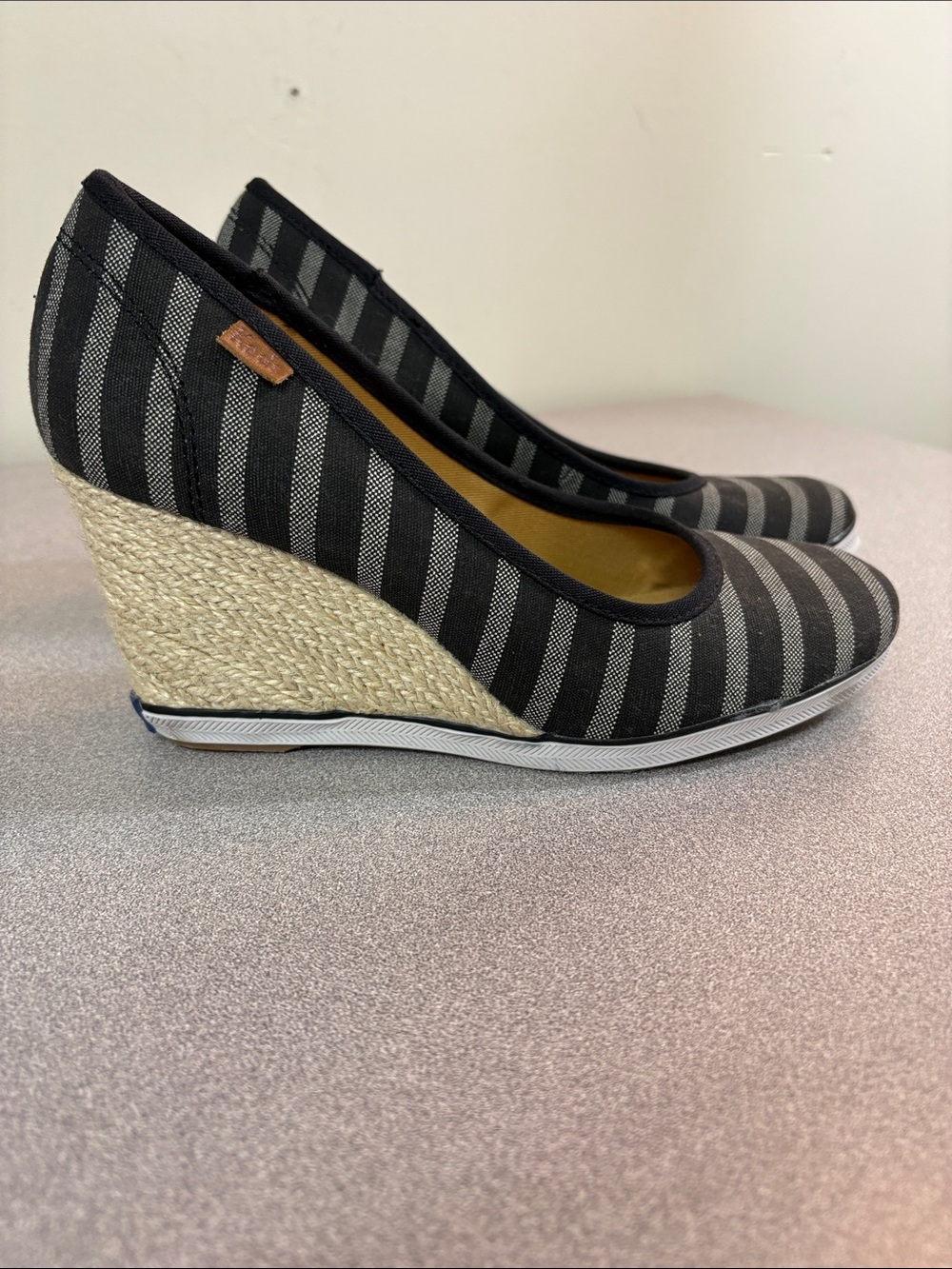 Keds Damsel Breton Black and Gray Striped Wedge Heels